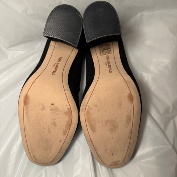 Karl Lagerfeld Paris Black Suede Grommet Heels Block Heel Size 9 - Picture 6 of 13